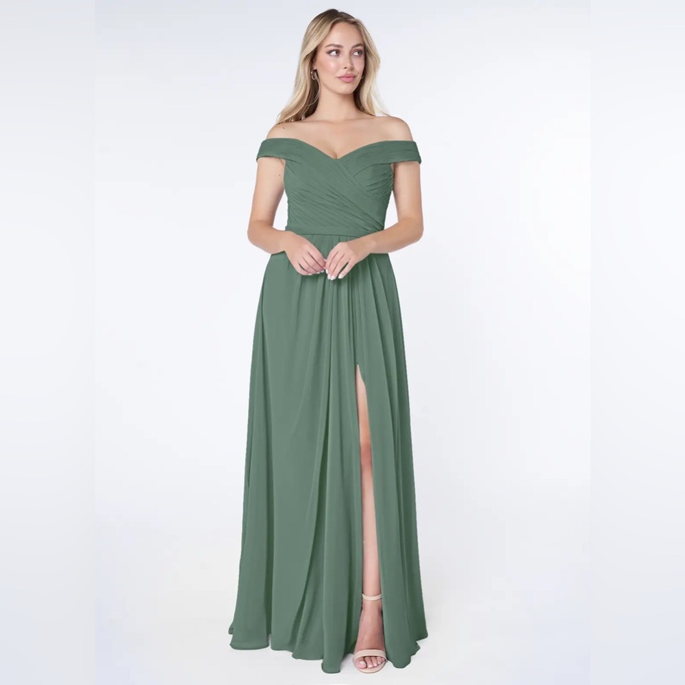 Azazie Off-Shoulder Maxi Dress in Green - Picture 3 of 7